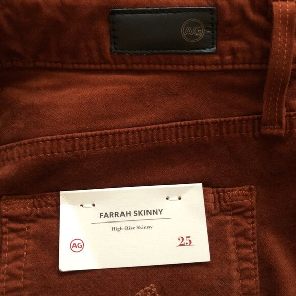 AG FARRAH SKINNY ANKLE HIGH RISE SPICED MAPLE STRETCH VELVET 25 NWT - Picture 12 of 16